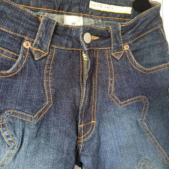 Azzure blue jeans with gold contrast stitch design - Picture 14 of 16